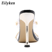 Eilyken Clear PVC Transparent High Heel Slippers Summer Fashion Chain Design Slip On Square Toe Slides Women Mules Pumps