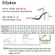 Eilyken New Fashion Sexy Lace Up Women Sandals Square Toe Thin Heel Cross Tied Party Shoes High Heel 9CM Black White Size 35-42