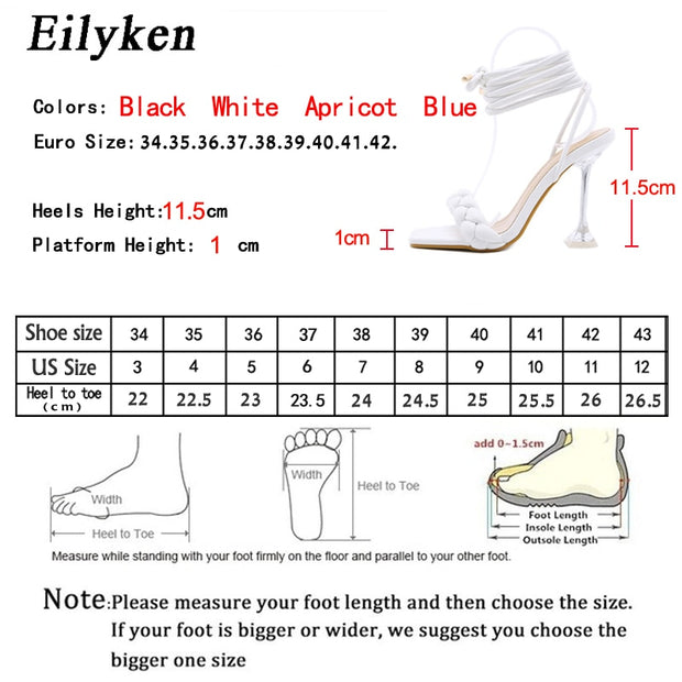Eilyken 2021 New Summer Fashion Design Weave Women Sandals Transparent Strange High heels Ladies Sandals Open Toe Shoes