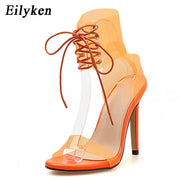 Eilyken 2021 PVC Jelly Lace-Up Sandals Open Toed High Heels Sexy Women Transparent Heel Sandals Party Pumps 11CM Sales Promotion