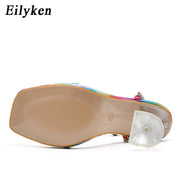 Eilyken Women Gladiator Sandals shoes Sexy White String Bead high heels Sandals Summer Party Dress shoes Buckles pumps size 42