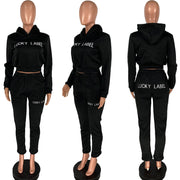 New Style Lucky Label 2 Piece Set Women Hooded Top Outfits Tracksuit Sport Pants Sweater Matching Set Girl Wholesale Dropshpping