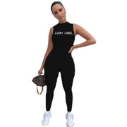 2021 New Lucky Label Jumpsuits Women Elastic Casual Fitness Sporty Rompers Sleeveless Summer Streetwear Skinny Rompers Outfit