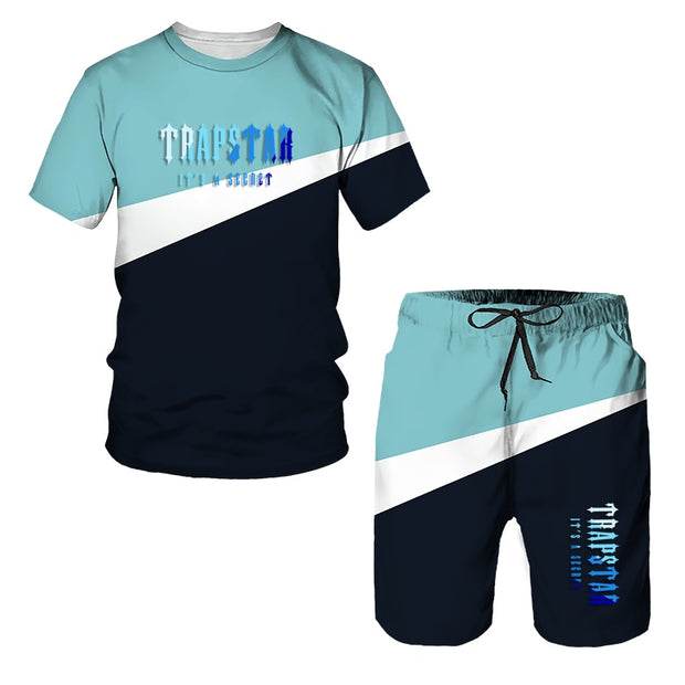 Summer Men'sTRAPSTAR T-shirt Short Sleeve+Shorts 3D Printing Two-Piece Set