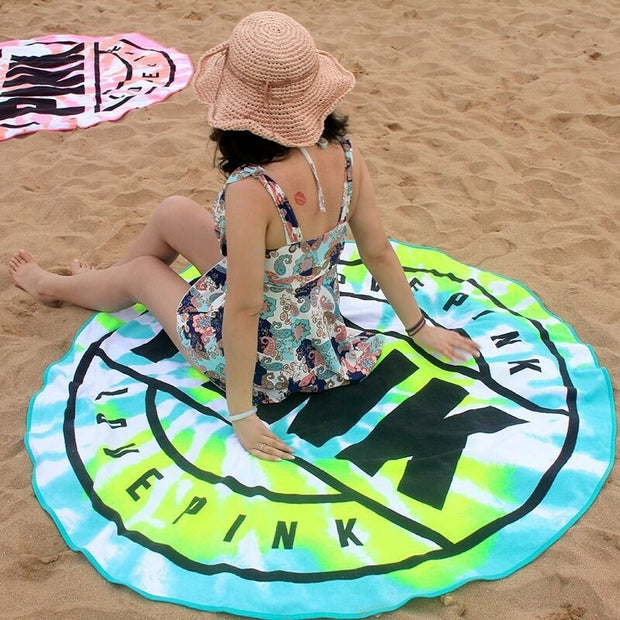 LOVE PINK Round Bath Towel Water Absorption Beach Sunbathing  Microfiber High Quality 150cm 340g
