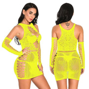 Boho Sexy Korean Women Mesh Lace Grid Hollow Out Vest Party Beach Bodycon Mini Christmas Dress +cosplay Oversleeve Gothic B9U8