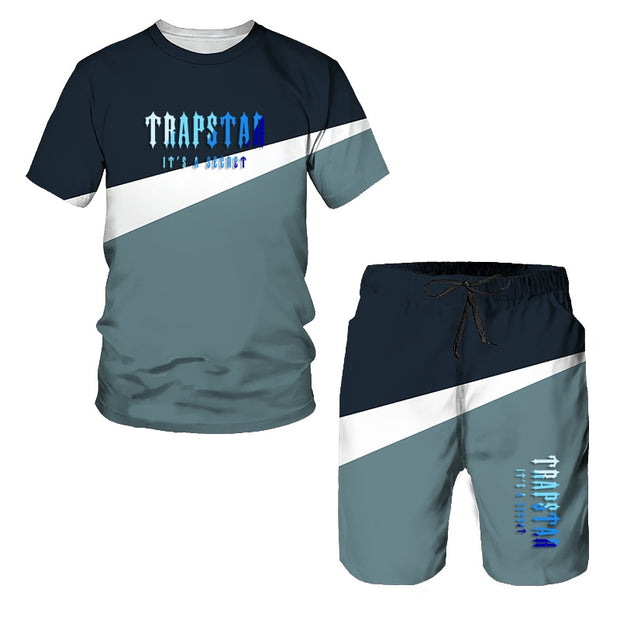 Summer Men'sTRAPSTAR T-shirt Short Sleeve+Shorts 3D Printing Two-Piece Set