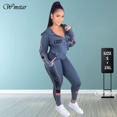 Lucky Label Two Piece Set Women Fall Clothes Sweatsuit Top Jacket Sport Pants Fitness Outfit Matching Set Wholesale Dropshpping