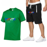 TRAPSTAR Summer Tracksuit Set Men T Shirt+Shorts Sets Sportswear Jogging Pants Streetwear Harajuku Tops Cotton Short Sleeve Suit